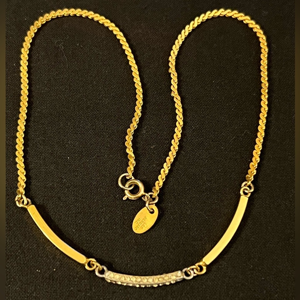 Vtg Les Bernard Pave Bar Necklace